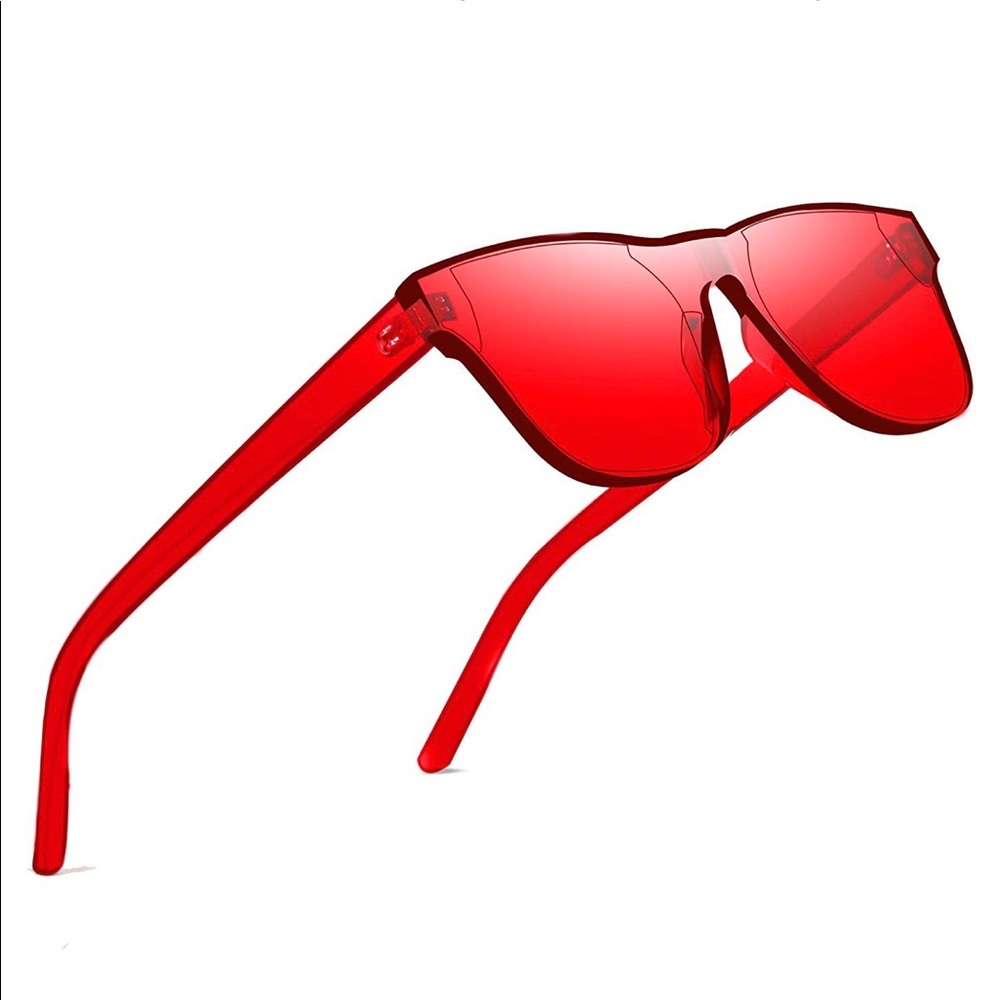 Rimless Wayfarer Sunglasses Retro Red Classic NEW - Picture 2 of 6